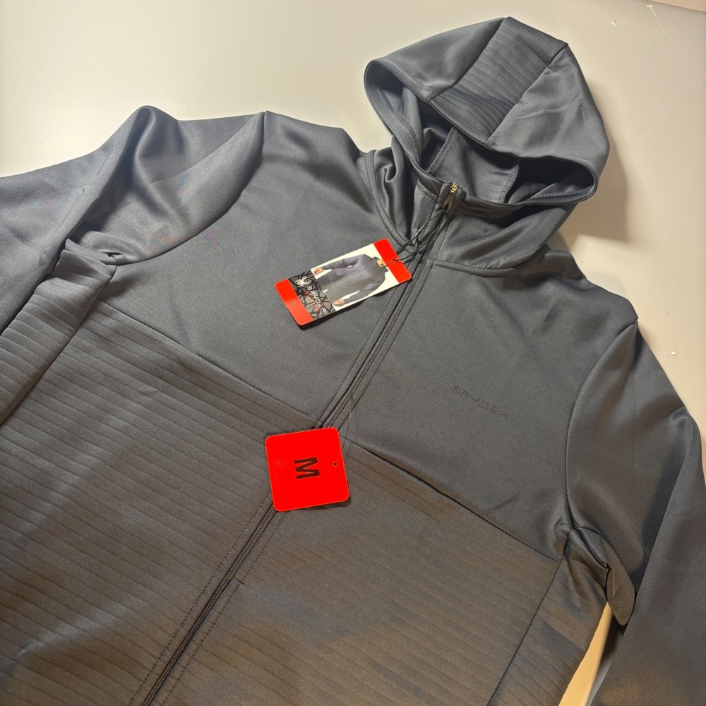NWT Spyder Active ProWEB Full Zip Hoodie Jacket‎ Men's Medium Black Charcoal